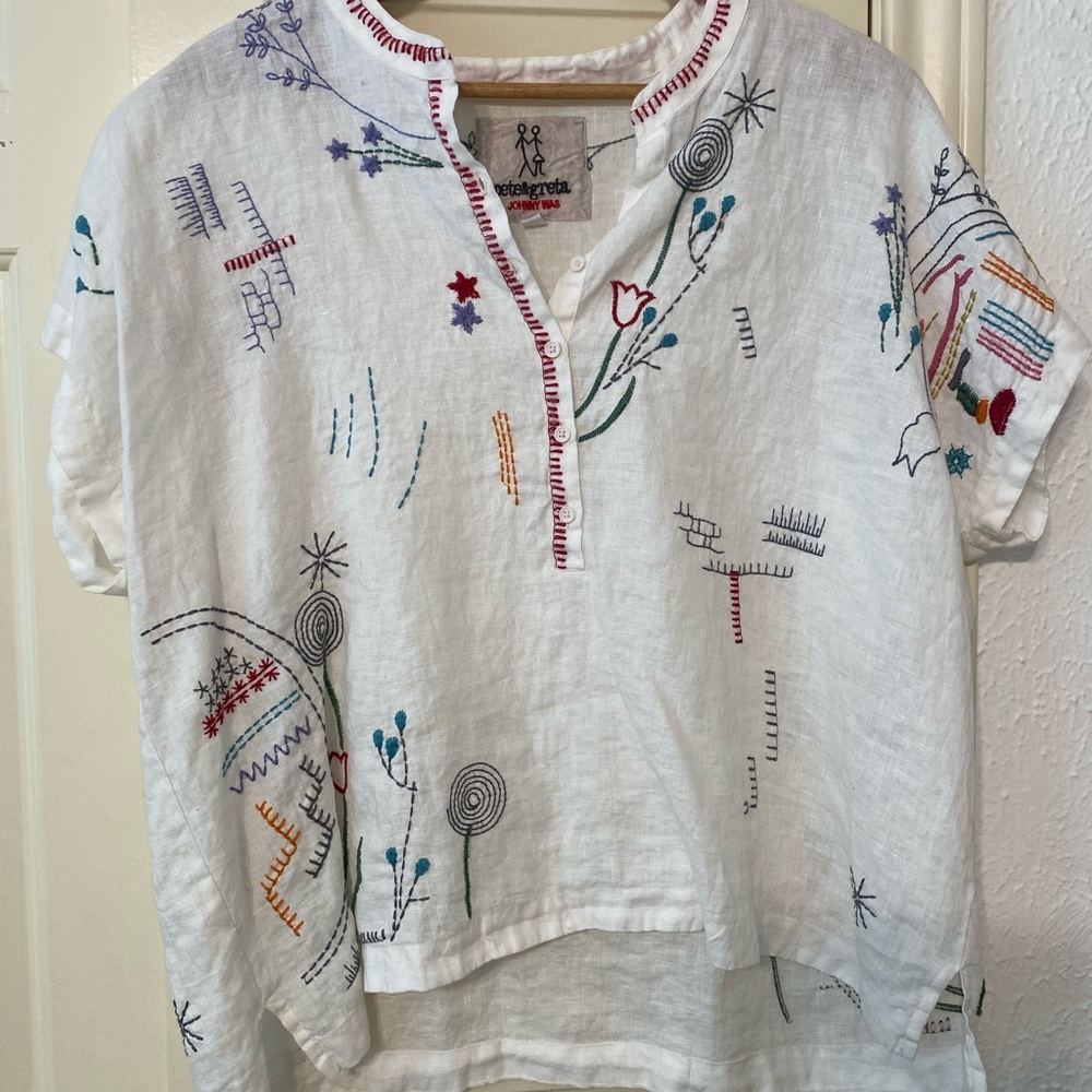 Embroidered White Linen Top